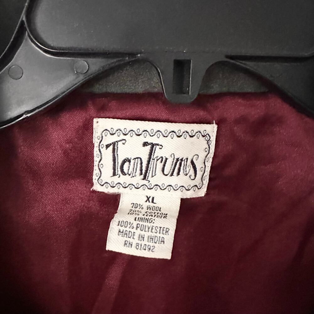 Tantrums Red Green Vintage Wool Patchwork Tweed Faux Suede Button Jacket XL - Picture 6 of 8